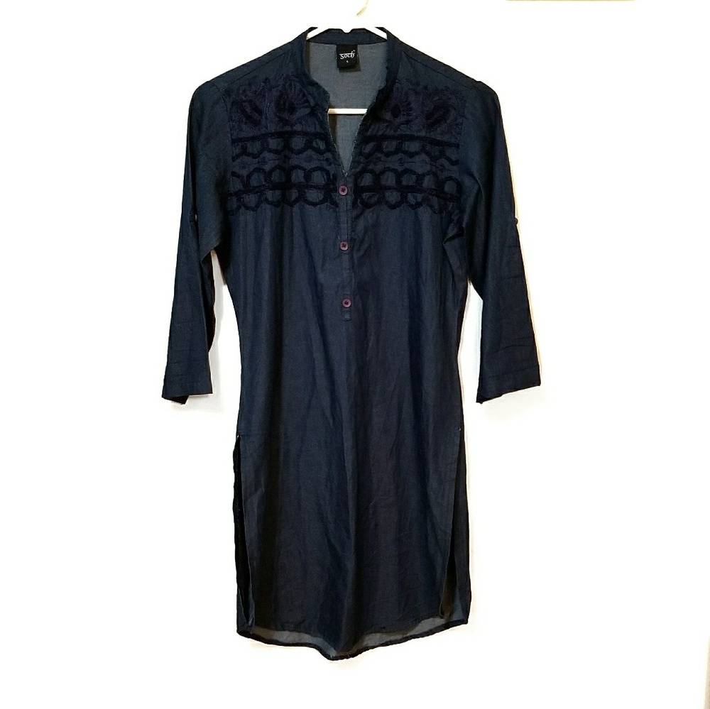 🎃 Soch Chambray Embroirdered Shift Dress Size S